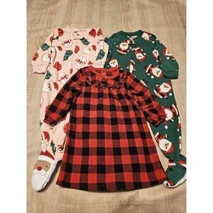 Lot Of 3 Fleece Pajamas Pjs Girls Size 12 months Carters Christmas Buffalo Plaid